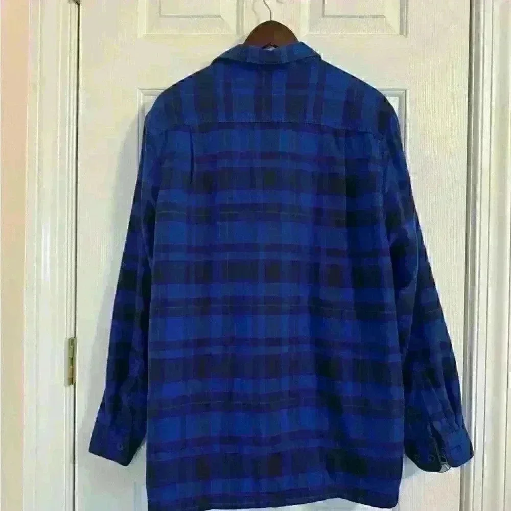 L.L. Bean men’s flannel fleece lined size medium blue black plaid